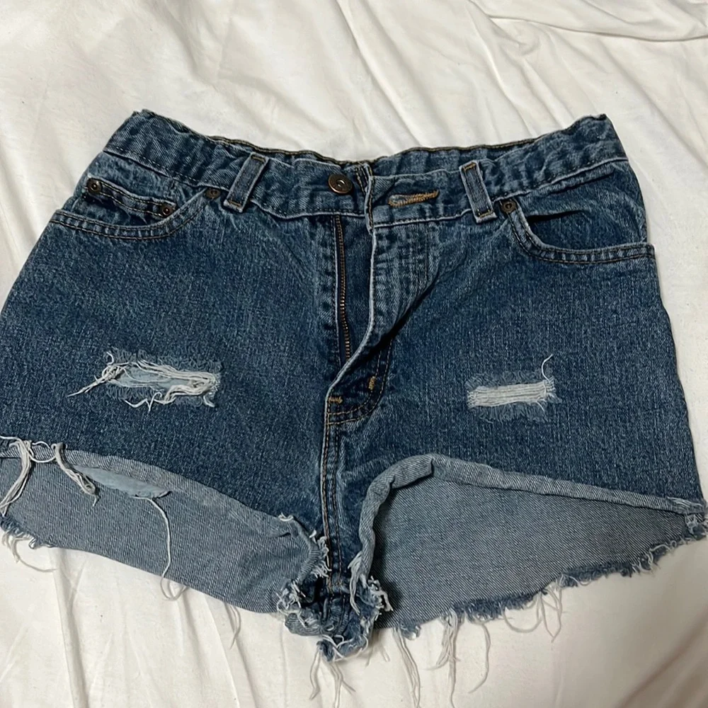 High Rise Distressed Jean Shorts - Picture 1 of 3